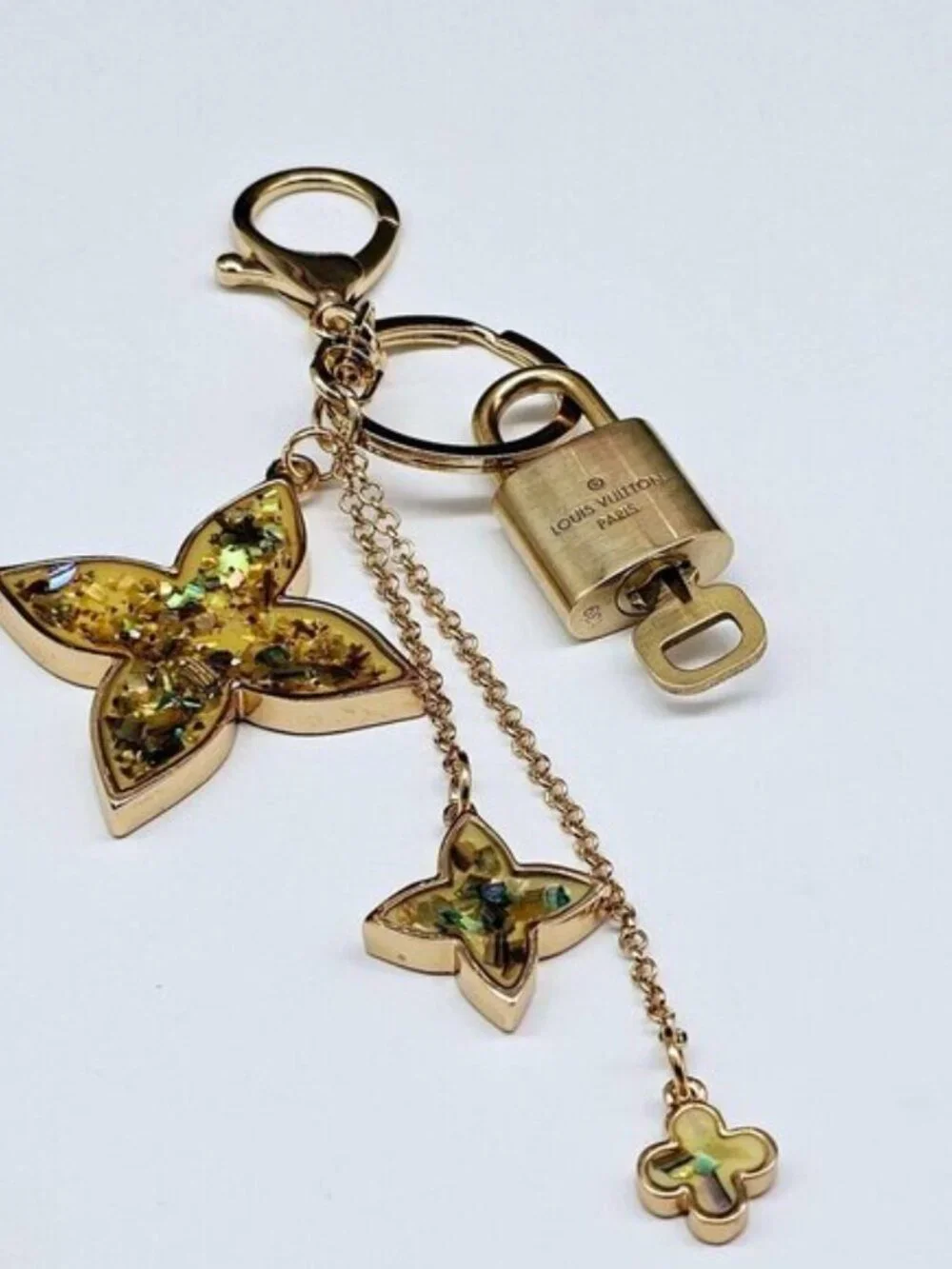 LV Gold Padlock 🔑 Authentic Louis Vuitton Charm + Unbranded Flower Keychain